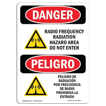 OSHA Danger, Radio Frequency Radiation Hazard Area, 10in X 7in Rigid Plastic